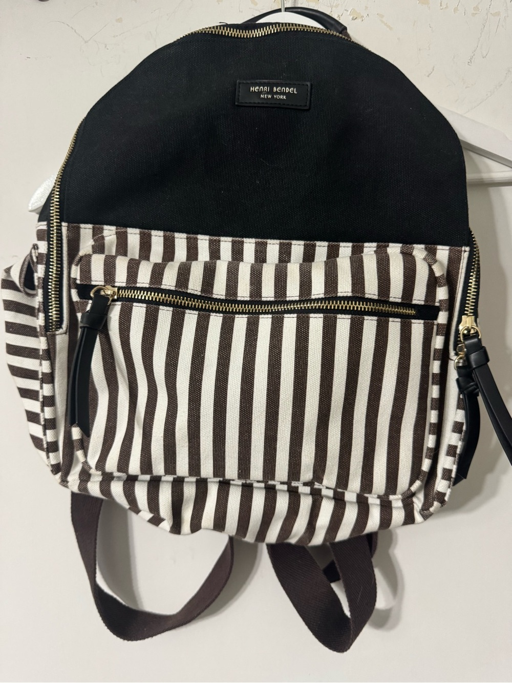 henri bendel Black and White Striped Canvas Backpack